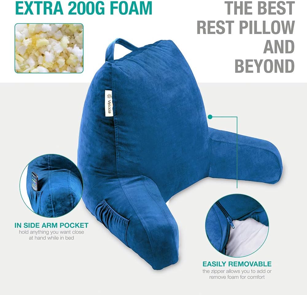 Vekkia Reading & Bed Rest Pillow Replacement Cover- 18in (Navy Blue): Home & Kitchen