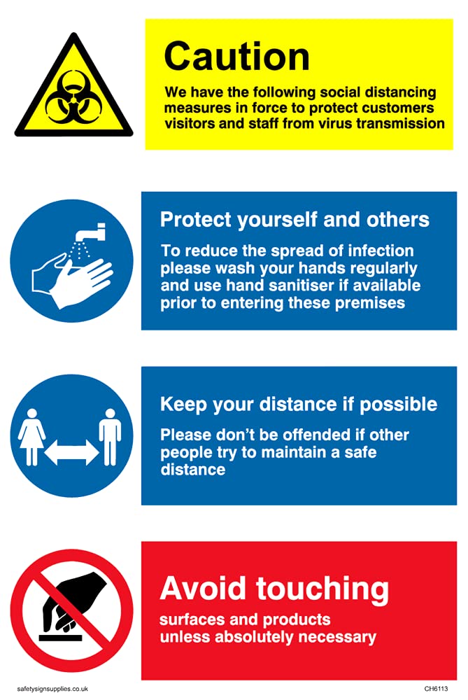 Pack of five - Social distancing measures for retail and business Sign - 100x150mm - A6P