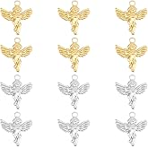 UNICRAFTALE 12Pcs 2 Colors Guardian Angel Charms Stainless Steel Charm Angel Fairy Pendant Metal Wings Double Sided Charms Gold Necklace Pendant Jewelry Making Accessories for DIY Bracelet Earrings
