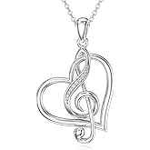 LWXIE Diamond Music Note Necklace for Women 925 Sterling Silver Heart Music Note Pendant with Lab Grown Diamonds Jewelry Gifts for Music Lover Women