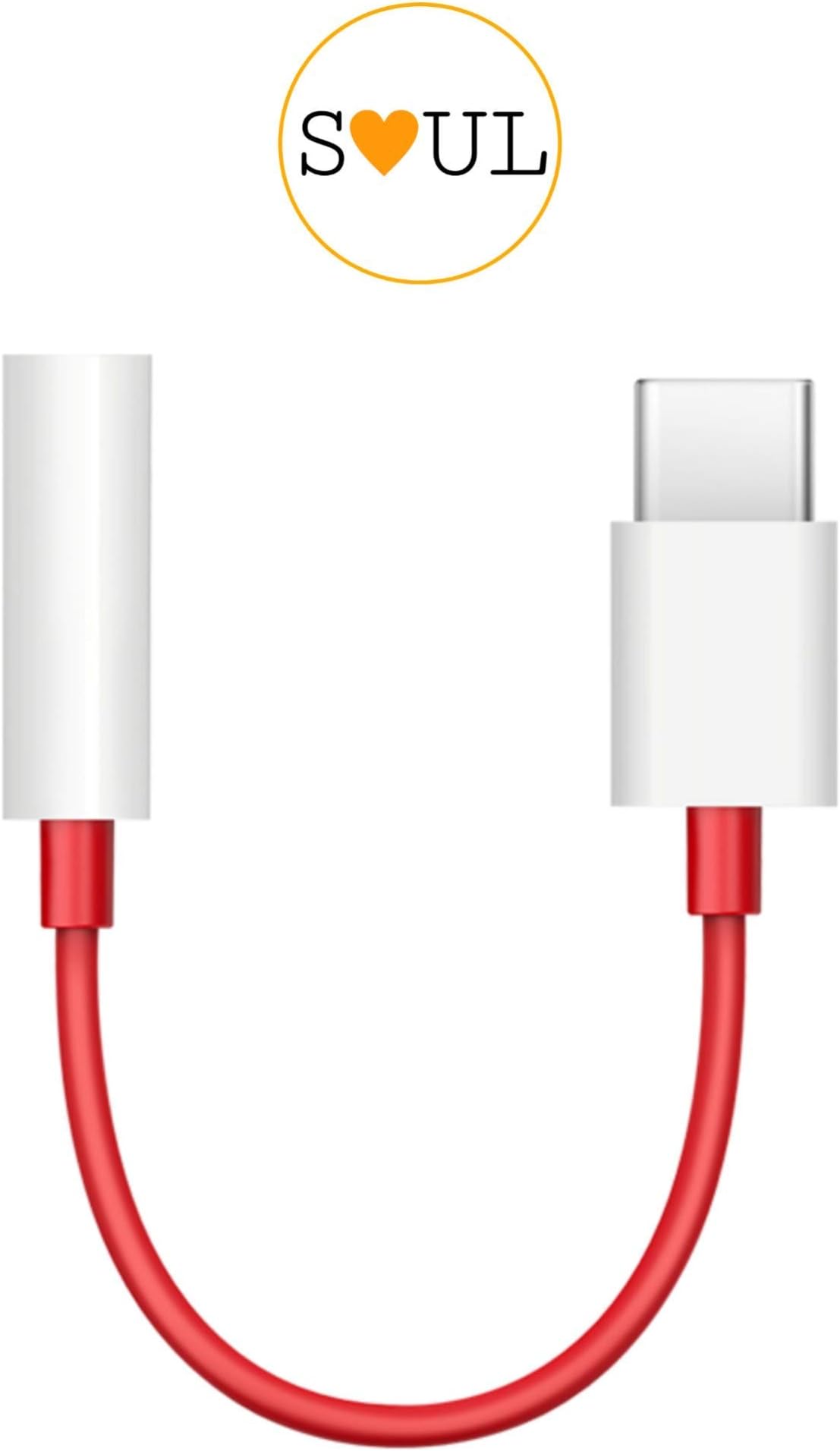 SOUL Type C to 3.5mm Audio Jack Connector Adapter Headphone Jack Converter Audio Adapter for OnePlus 7/7 Pro / 1+6/1+6T (Type C to 3.5 Audio Jack) - Red and White (Pack of 1)