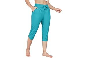 Hiwzffy Women's Swim Capri Pants Board Shorts for Swimming Modest Swimsuits Beach Pants with Pockets Quick Dry UPF50+