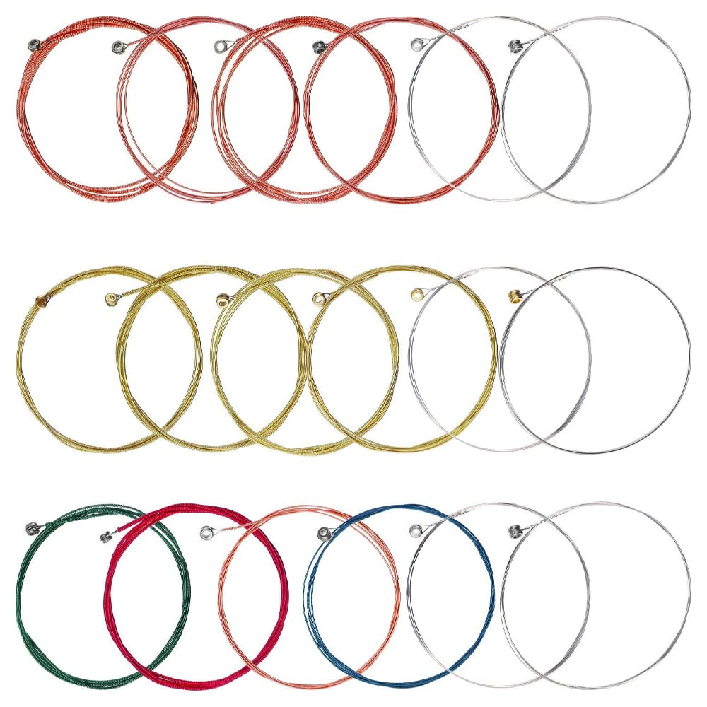 Guitar Strings, 3 Sets of 6 Acoustic Guitar Strings Replacement Steel String for Acoustic Guitar (1 Brass, 1 Copper and 1 Multicolor Set)