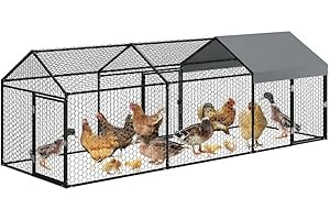 Large Metal Chicken Coop, 3-Grid, 120x40x40 in, Heavy Duty Chicken Run, with Cover, with 3 Doors, Heavy Duty Poultry Enclosur
