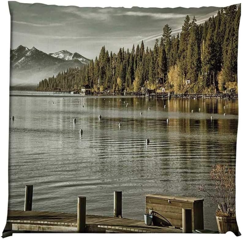 YOLIYANA Forest Durable Square Chair Pad,Trees at Lakeside Carnelian Bay Tahoe California USA Boardwalk Tranquil Scene for Bedroom Living Room,One Size