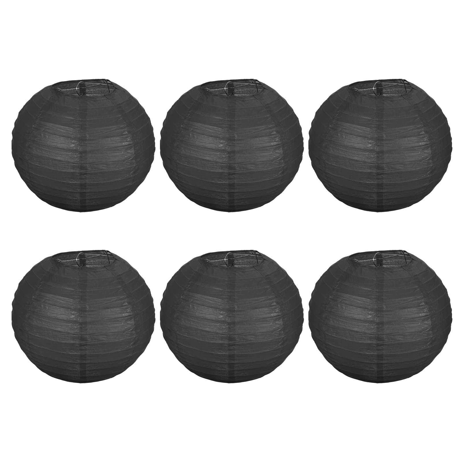 PATIKIL 10 Inch Paper Lanterns, 6 Pack Round Folding Hanging Lamp Shade for Wedding Home Party Festival Celebration, Black