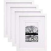 Egofine 8x10 Picture Frames Set of 4, Made of Solid Wood Covered by Plexiglass 4x6 and 5x7 with Mat or 8x10 without Mat, for Table Top Display and Wall Mounting Photo Frame White