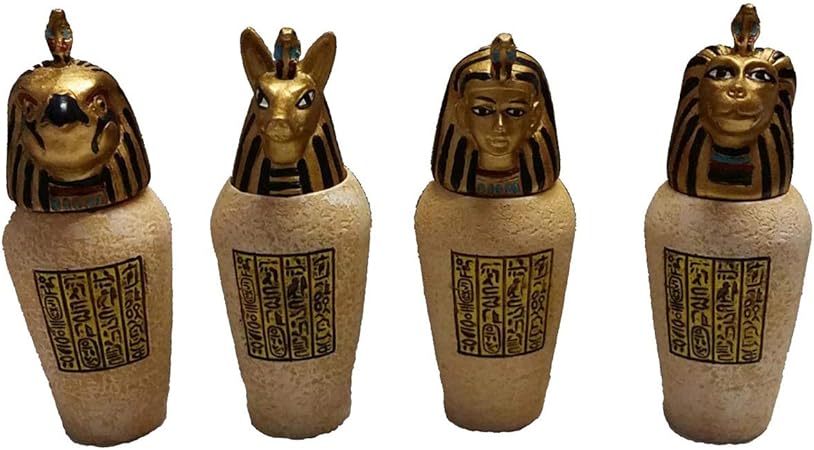 Vasos canopos egipcio conjunto de 4 imsety, Duamutef, Hapi, Kebechsenef