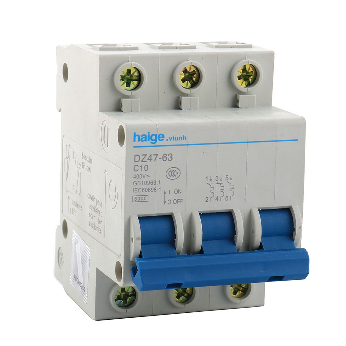 Sourcingmap Rail Mounting On/Off Switch 3 Pole DIN MCB Circuit Breaker Overload Protector AC 400V 10A DZ47-63 C10