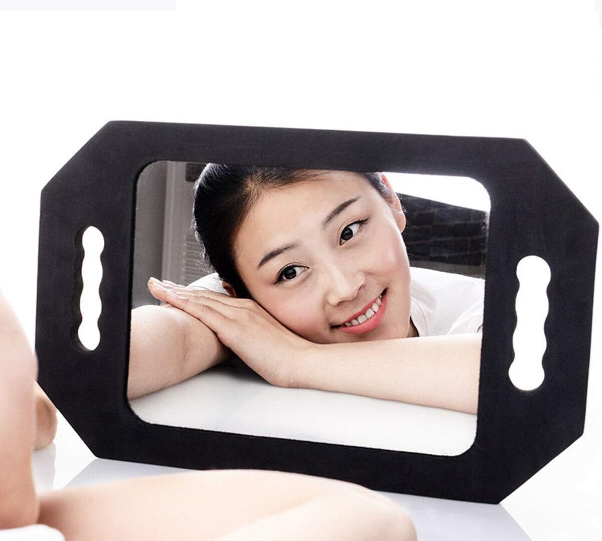 Street Hairdressing Beauty Salon Mirror, (40.5×26cm) With Twin Handle Black - Image 3