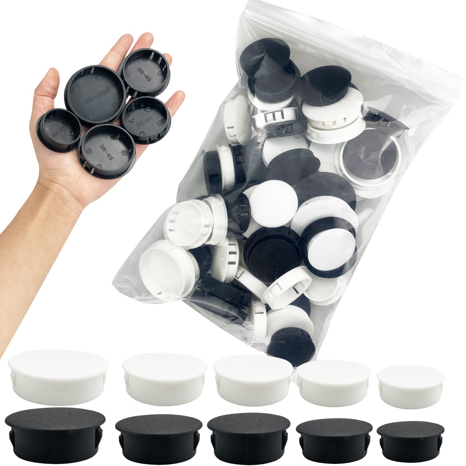 72pcs Plug Hole,Plastic Hole Plugs Screw Hole Plugs for Holes Furniture Hole Plug for Locking Hole Tube Furniture 35mm, 38mm,40mm, 45mm, 50mm (White, Black)