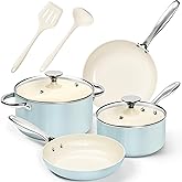 MICHELANGELO Pots and Pans Set Non Stick - Titanium Cookware Set Non Toxic Ceramic Coating, 8-Pcs Nonstick Pots and Pans with Ergonomic Handle, Dishwasher Safe & Induction Compatible, Blue