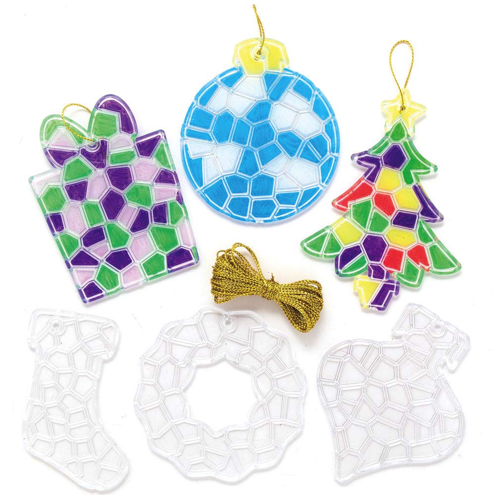 Baker Ross Christmas Crystal Mosaic Suncatcher Decoration – Pack of 10, Kids Paint Your Own Christmas Decoration, Bauble Arts and Crafts (AX570), Gold