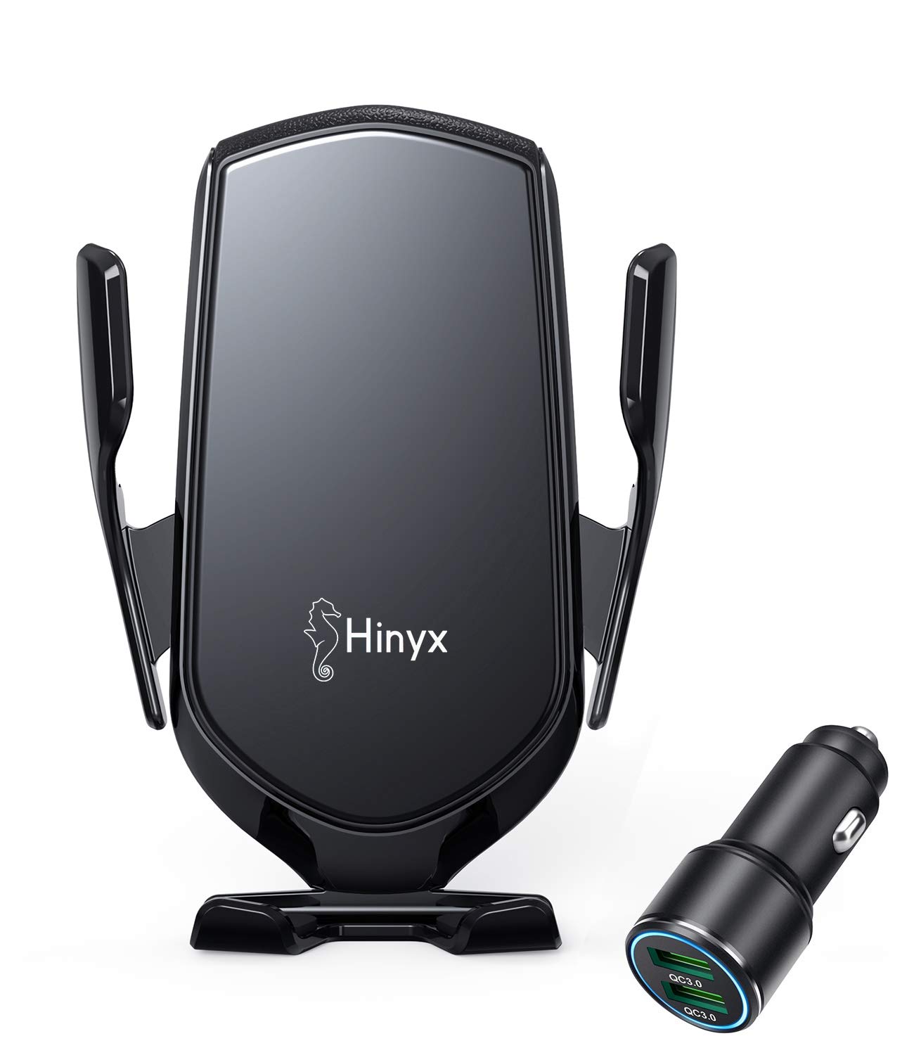Hinyx Wireless Car Charger, 2 in 1 Qi 15W Fast Wireless Auto-Clamping Charge Car Air Vent Mount Phone Holder for Samsung Galaxy S9/S9+/S8/S8+/S7+/Note 8/5 Apple for iPhone14/13/12/11 Pro/X/XS/Max/XR
