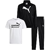 PUMA Boys Pants Set - 3 Piece Athletic T-Shirt, Zip Up Jacket, Jogger Pants - Boys Activewear Tricot Jogset (8-16)