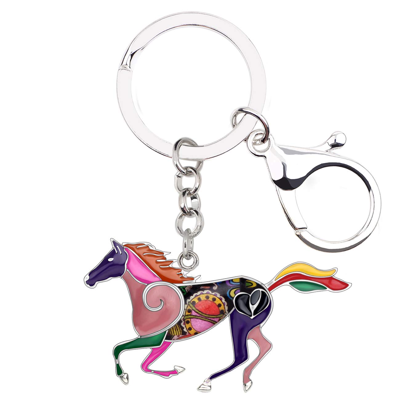 WEVENI Alloy Running Horse Keychain Accessories Enamel Jewelry For Women Girls Car Wallet Charms (Purple)