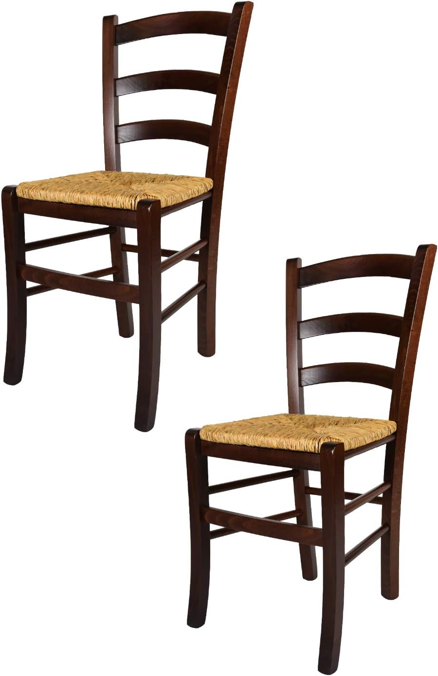 t m c sTommychairs - Set of 2 chairs Venezia suitable for Kitchen and Living Room structure in beech wood, painted in nut colour and seat in straw