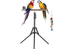 Adjustable Bird Perch Stand16-62 Inch Height Adjustable Bird Training Perch Stand with Feeding Cups and Swing Toy Natural Pep