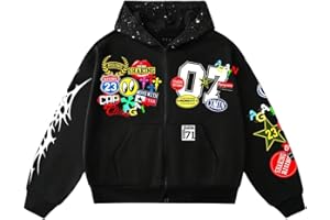 SOLY HUX Men's Graphic Oversized Hoodies Y2k Zip Up Long Sleeve Hooded Sweatshirt Jacket Streetwear