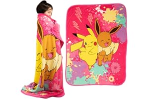 Franco Pokemon Anime Pikachu and Eevee Kids Bedding Super Soft Micro Raschel Throw, 46 in x 60 in, (Official Licensed Product)