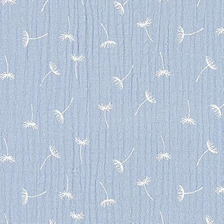 Fabulous Fabrics Musselin Stoff Doppel Krinkel Gewebe Pusteblumen – Babyblau — Meterware ab 0,5m — Oeko-Tex Standard 100 — zu