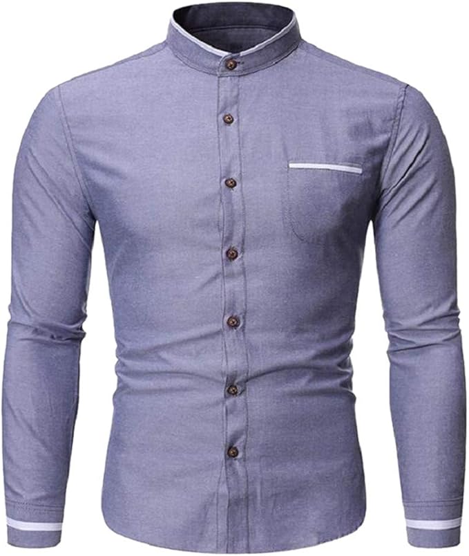 Shirts for Men Casual, Fashion Men Solid Business Casual Stand Collar