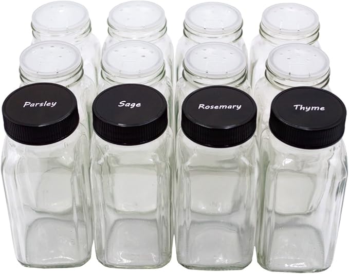 UPack 12 pieces of French Square Glass Spice Bottles 6 oz Spice Jars