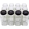 U-Pack 12 pieces of French Square Glass Spice Bottles 6 oz Spice Jars with Black Plastic Lids, Shaker Tops, and Labels by U-Pack