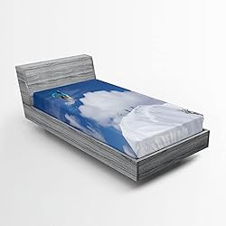 Ambesonne Winter Fitted Sheet, Flying Snowboarder