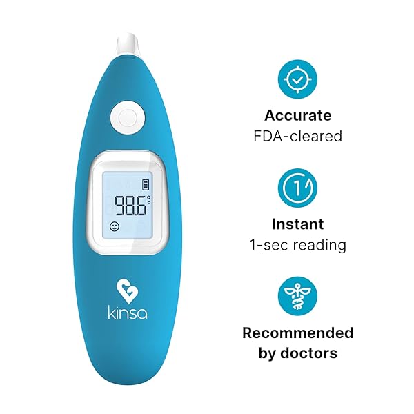 KINSA SMART EAR THERMOMETER FOR FEVER – MEDICAL INFRARED TERMOMETRO – FDA CLEARED FOR BODY TEMPERATURE READINGS FOR ALL AGES – CONNECTS TO A SMARTPHONE APP TO TRACK SYMPTOMS AND GET ILLNESS GUIDANCE