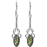 Ian and Valeri Co. Green Amber Sterling Silver Celtic long Earrings