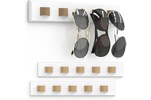 Durmmur 3 Pack Sunglass Organizer, Wall Mounted Sunglasses Organizer, Wooden Glasses Holder Sunglass Holder, Sunglasses Rack for Hanging Your Multiple Eyeglasses, for Wall, Home Decor(White)