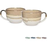 Bosmarlin Ceramic Jumbo Coffee Mug Set of 2, 23 Oz, Large Mug Soup Bowls with Handles, Dishwasher and Microwave Safe (Brown Grey)