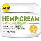Derggzey Natural Hemp Cream 8.5 fl oz - with Arnica, MSM, Turmeric, Emu Oil, Menthol, Aloe - Advanced Formula