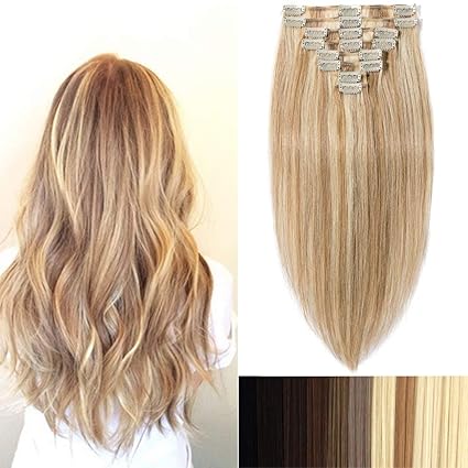 S Noilite Clip In Hair Extensions Human Hair Blonde Highlights
