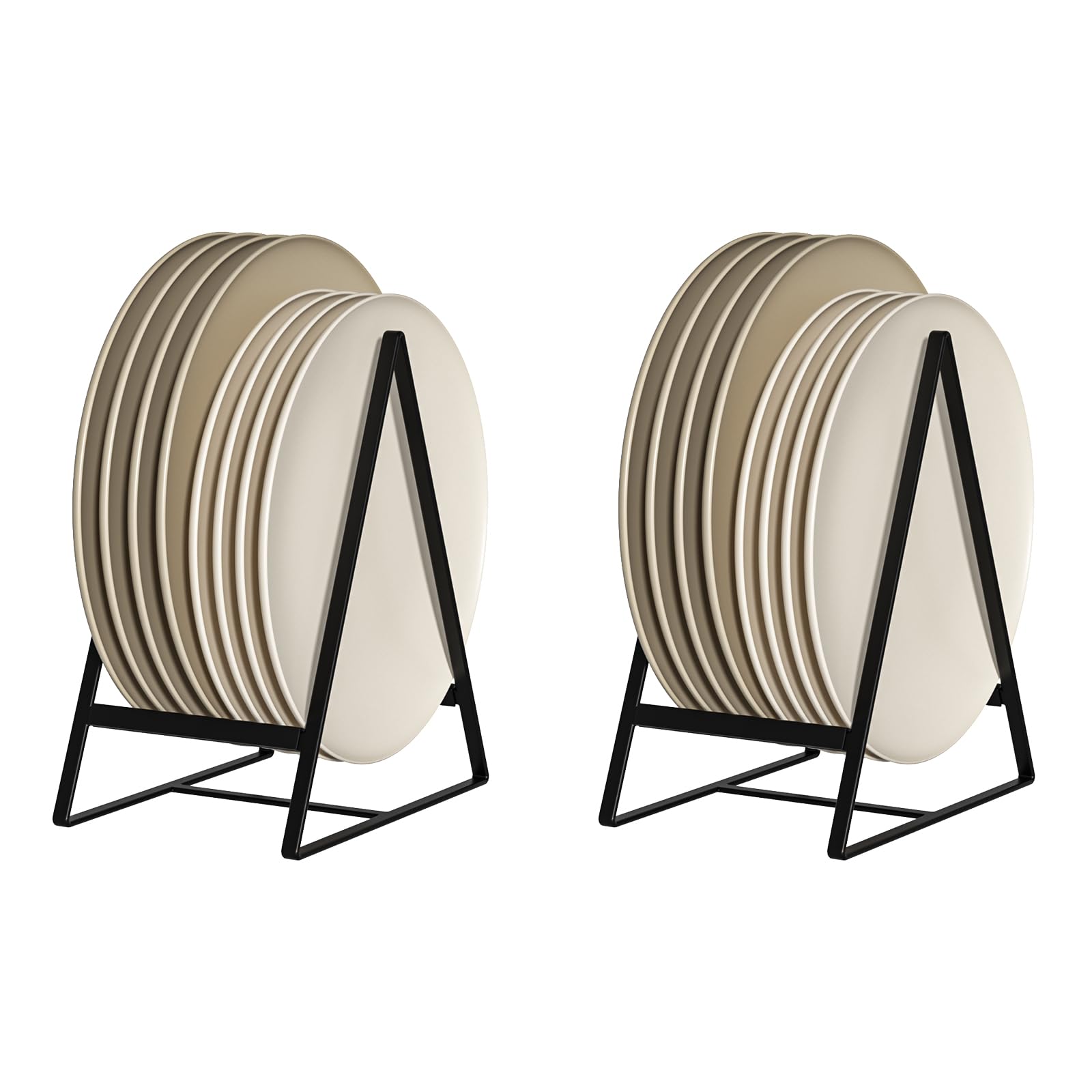 Hikinlichi Triangle Plate Holders Organizers 2 Pack Upright Cabinet Dish Drying Racks Metal Plate Dish Organizers Racks Stands for Countertop and Cupboard Black