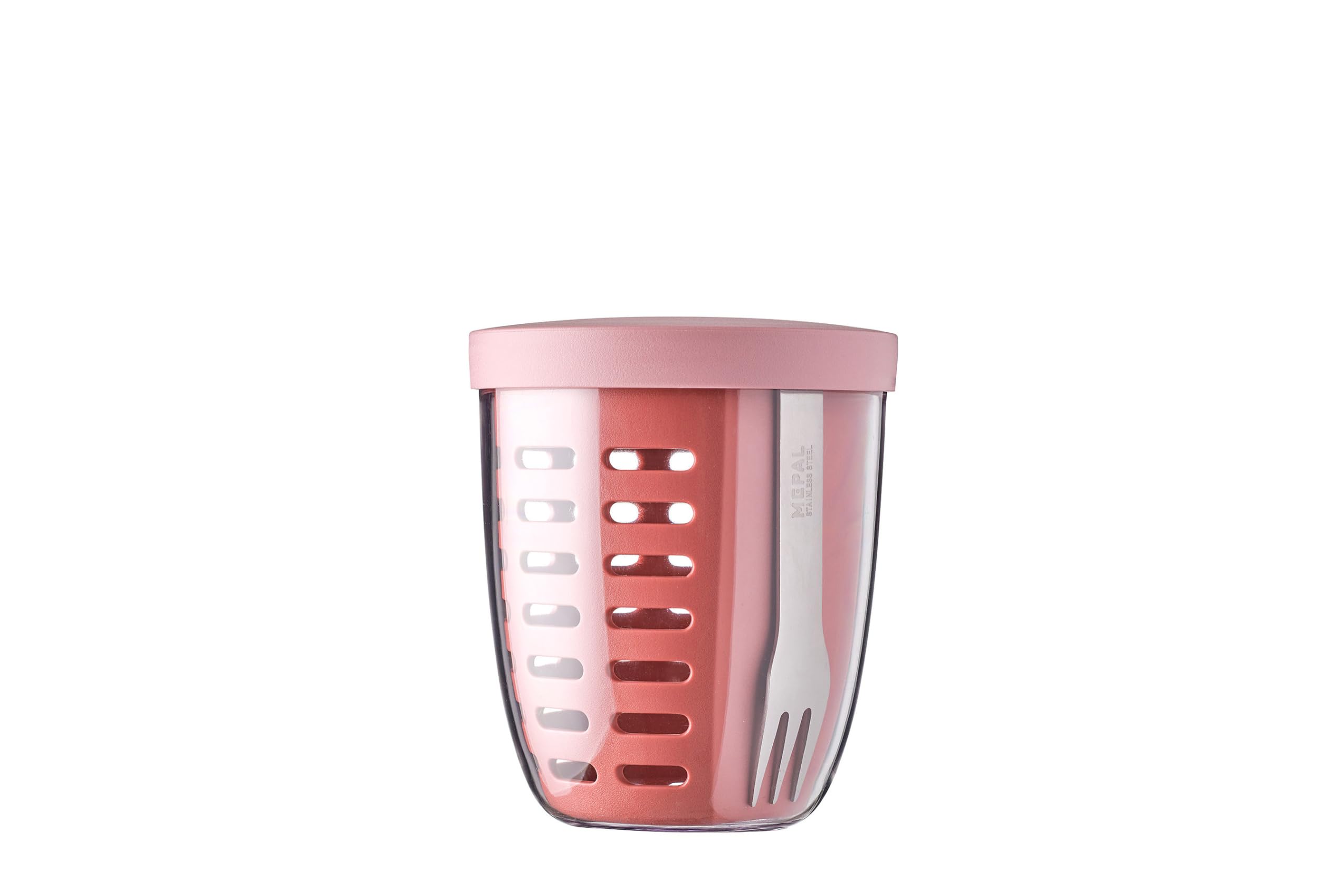 Mepal Ellipse – Veggie Pot – Ideal for Fruits & Veggies On The Go – Box with Fork & Colander – 600 ml – Mauve — image 1