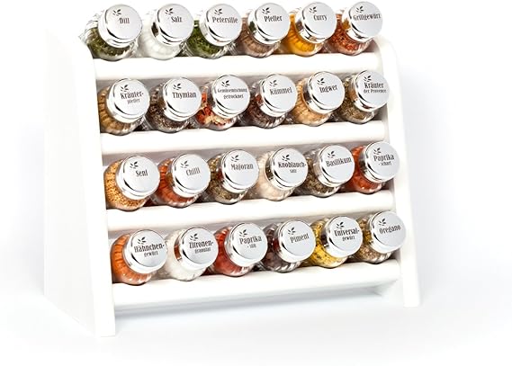 Gald Poland Hängendes/stehendes Gewürzregal für 24 Gläser, weiß, Deckel