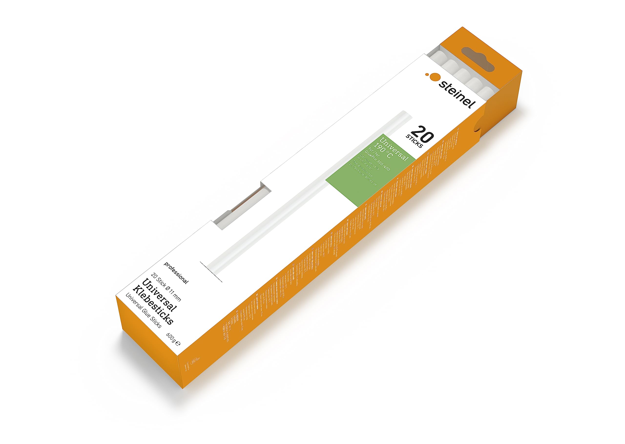 Steinel Universal Glue Sticks Ø11 mm, 20x hot melt cartridges, Special Hot Melt Sticks for Professional Applications, 600 g, Transparent