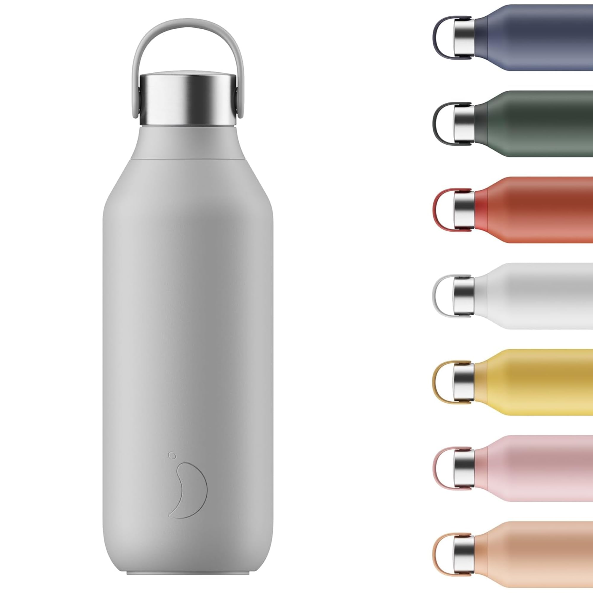 Chilly's Series 2 Water Bottle - Vacuum Insulated Stainless Steel Water Bottle with Soft Collar & Carry Loop, Thermal Flask for Hot & Cold Drinks - Leak Proof, No Sweat - Granite Grey, 500ml