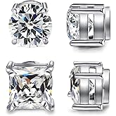 2 Pairs Magnetic Earrings for Men Women,CZ Clip On Studs,Stainless Steel 21 | Magnetic CZ Clip-On Stud Earrings, Stainless Steel Non-Pierced Jewelry for Men and Women