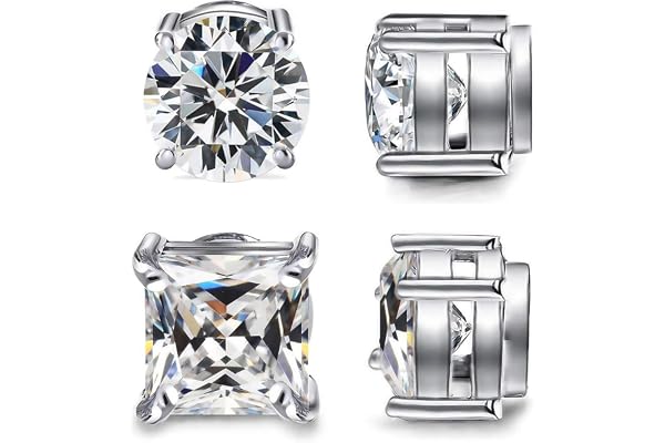 ADAIER 4-6 Pairs Stainless Steel Magnetic Stud Earrings for Men Women Non-Piercing CZ Hypoallergenic 8MM (SE-23)