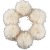 SOFPLATE 6Pcs 3.9 Inch Faux Fur Pompoms Beige Knit Hat Pom Poms with Metal Snap Button Removable Fluffy Balls Knitting Crocheting Crafts Accessories for DIY Hats Shoes Scarves Gloves Bags Keychains