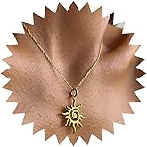 Xduargs Boho Sun Pendant Necklace Gold Rising Sun Necklace Vintage Sunburst Choker Necklace Adjustable Sun Celestial Flower Chain Necklace Jewelry for Women