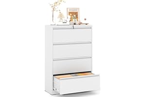 VIYET Metal Lateral File Cabinets with Lock,4 Drawer Filing Cabinets for Home Office,Storage Cabinets for Hanging Files Letter/Legal/F4/A4 (White)