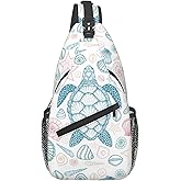 COFEIYISI Sea Turtle Sling Bag for Women Men Coastal Sea Animal Turtle and Shells in Line Art Style Crossbody Backpack Underwater World Print Sling Backpack Casual Shoulder Bag Travel Hiking Daypack