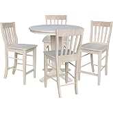 IC INTERNATIONAL CONCEPTS 36" Round Counter Height Extension Dining Table with 12" Leaf and 4 Stools in Unfinished - 5 Piece Set