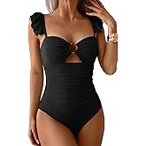 Eomenie Women's One Piece Swimsuit Tummy Control Bathing Suit Ruffle Cutout Slimming Swimwear