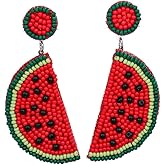 Cute Orange Strawberry Beaded Fruit Earrings Fashion Handmade Beads Drop Dangle Earrings Bohemia Statement Fruit Summer Beach Vacation Jewelry for Women