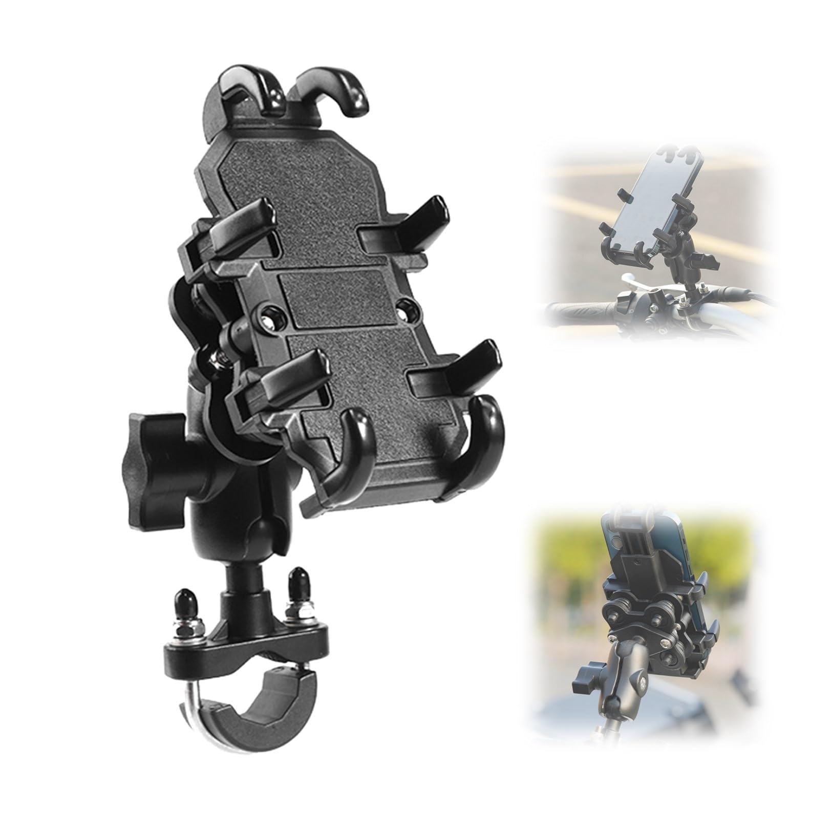 FAUOSWUK Motorcycle Phone Holder with Shock Absorption, 8-Arm Grip Design for High Stability, Adjustable & Flexible Mount for Scooter, Durable ABS Material with Mechanical Locking